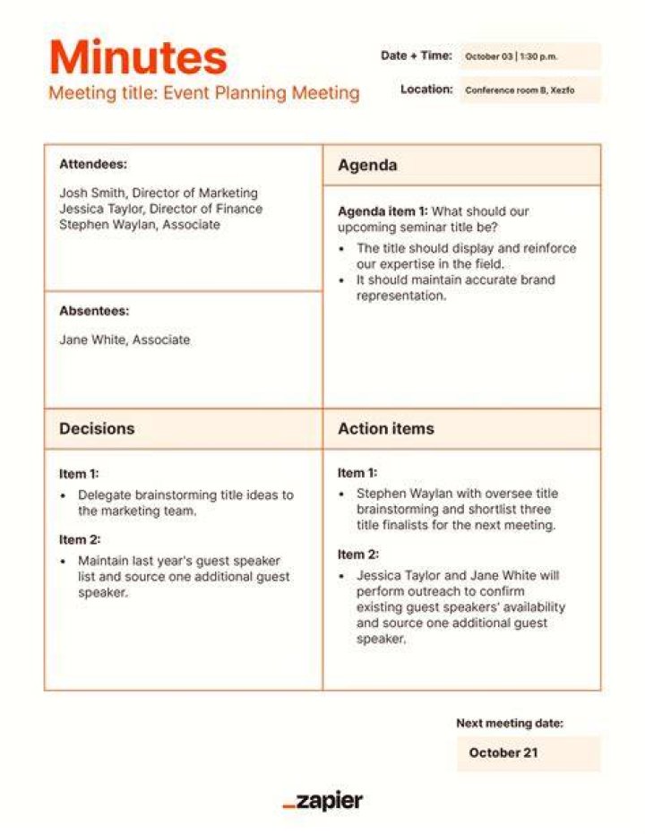 How do you write minutes from a previous meeting?